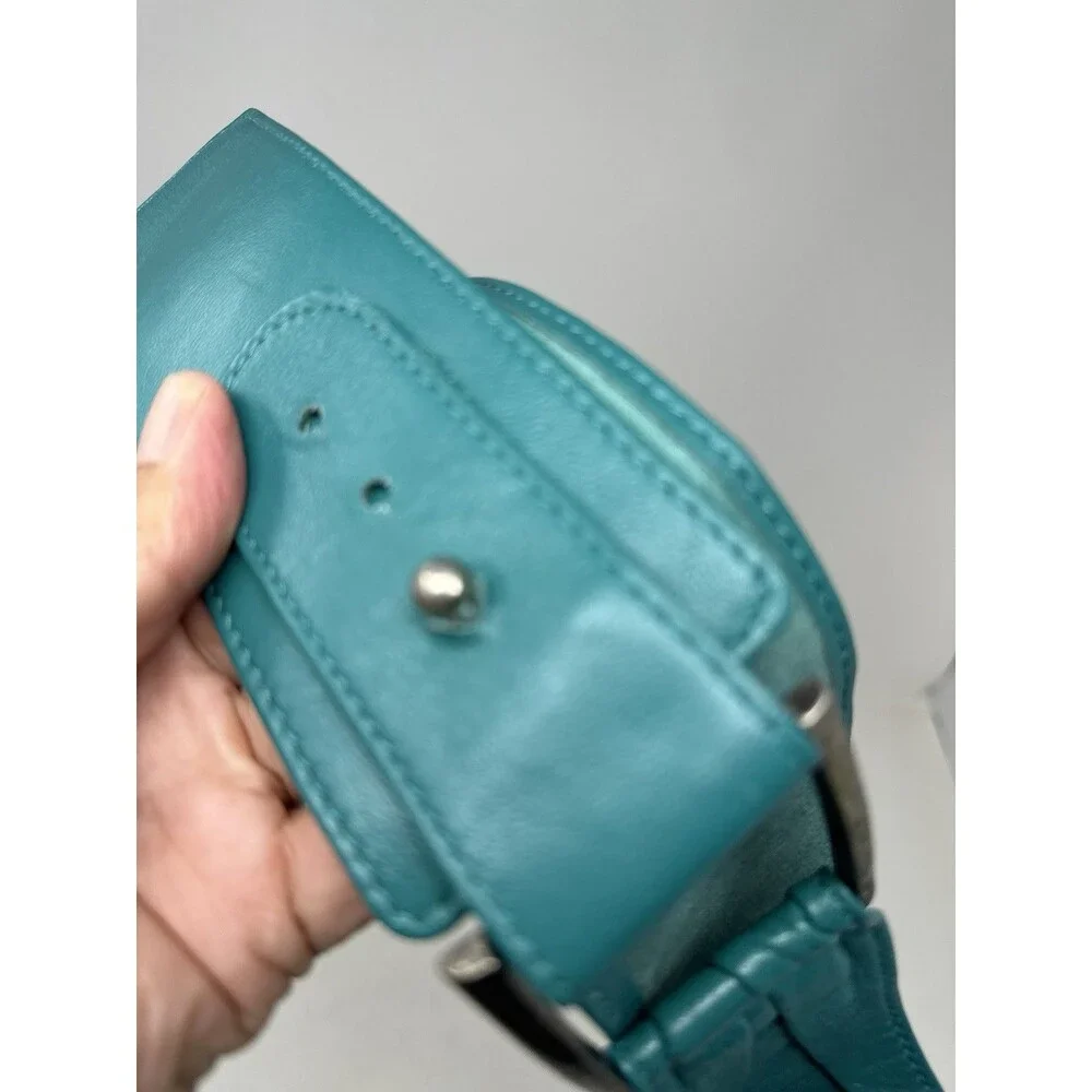 Kim White Leather Waist Belt‎ Adjustable Size S turqoise soft leather  USA